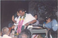 First election campaign with my family. My youngest daughter Sana is seen with me in the jeep. Mayiladuthurai, Tamil Nadu, 1991